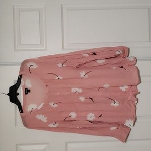 JC Penney A.N.A. pink flowered long sleeve button down blouse 1X